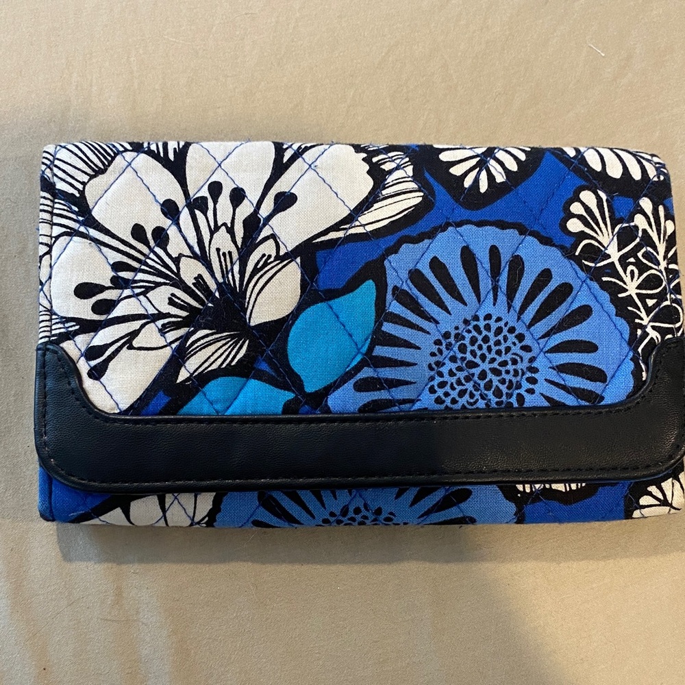 Vera Bradley Blue Bayou Floral Blue and Black Trifold Wallet